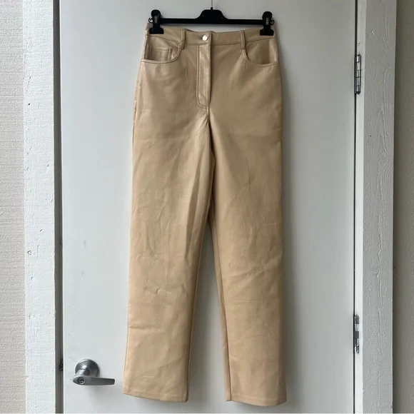 Wilfred Aritzia Melina Vegan Leather Straight Leg Pants - Cream Beige - Size 8 - Picture 4 of 12